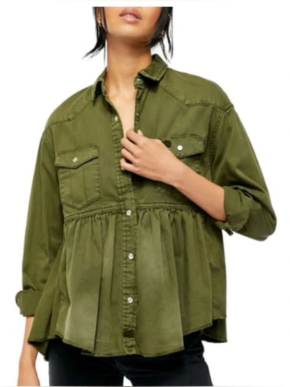 Free People Dylan high/low peplum jacket in Army- NEW